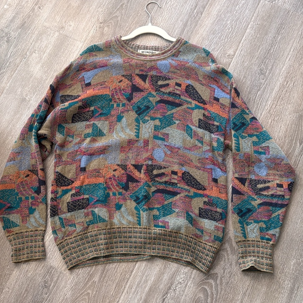 Vintage Italian made sweater colorful geometric Cosby vibes 80s 90s artsy M/L - Picture 11 of 11